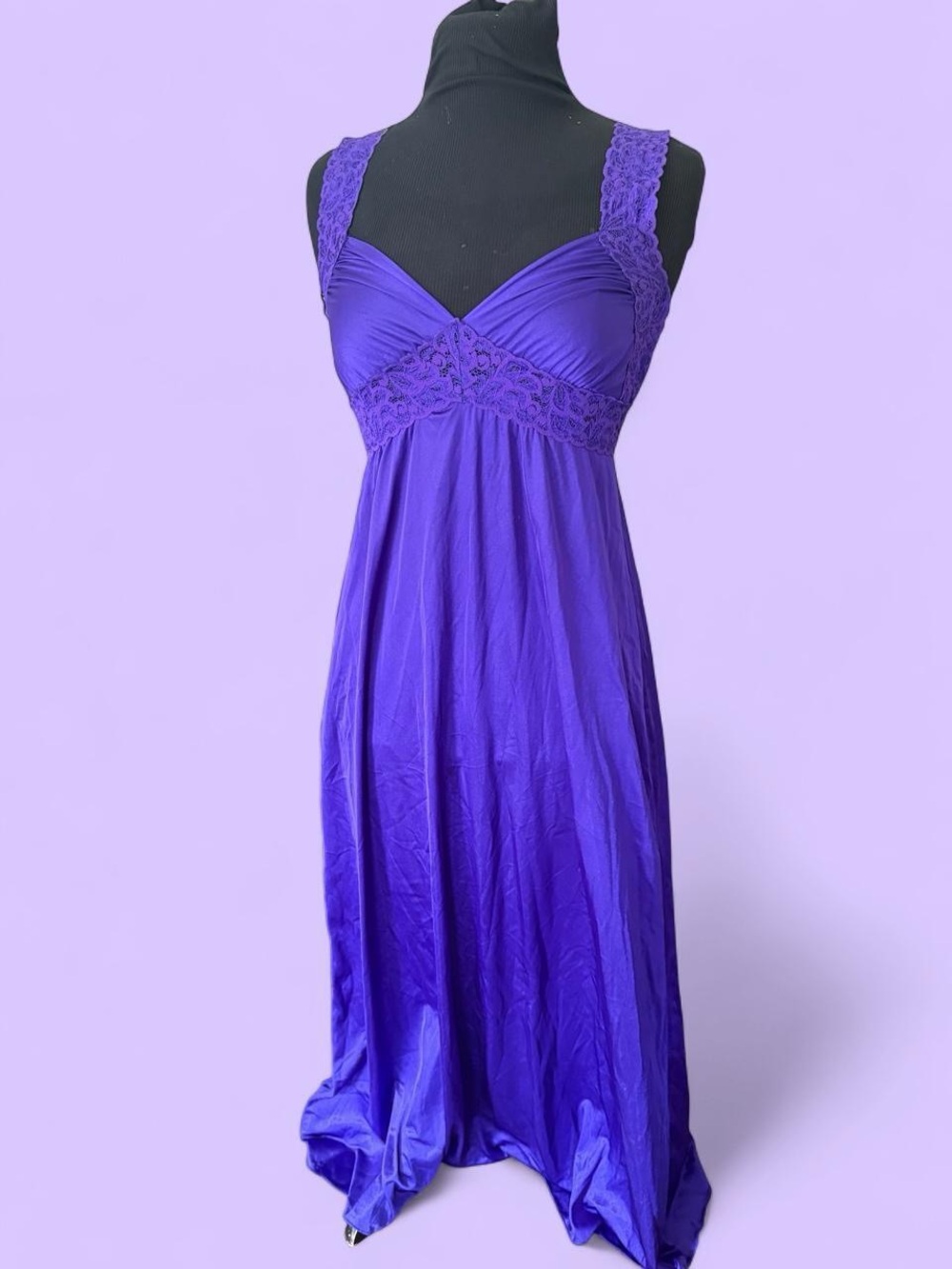 Vintage Purple Lace-Trim Maxi Dress - Elegant Women's Evening Dress